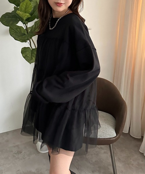 apres jour mignon(アプレジュールミニョン)の「チュールティアード裏毛スウェット【ZOZOTOWN限定アイテム】(スウェット・レディース・ブラック系その他/ブラック/ブラック系その他2・フリー/X-LARGE)」の6枚目の写真