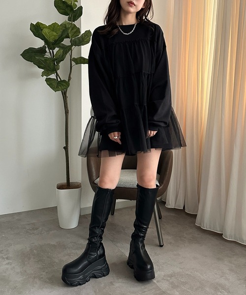 apres jour mignon(アプレジュールミニョン)の「チュールティアード裏毛スウェット【ZOZOTOWN限定アイテム】(スウェット・レディース・ブラック系その他/ブラック/ブラック系その他2・フリー/X-LARGE)」の8枚目の写真
