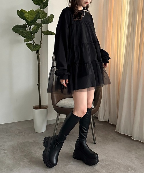 apres jour mignon(アプレジュールミニョン)の「チュールティアード裏毛スウェット【ZOZOTOWN限定アイテム】(スウェット・レディース・ブラック系その他/ブラック/ブラック系その他2・フリー/X-LARGE)」の9枚目の写真