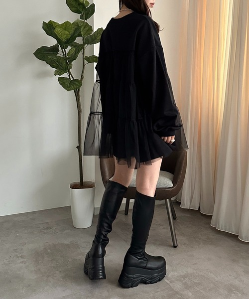 apres jour mignon(アプレジュールミニョン)の「チュールティアード裏毛スウェット【ZOZOTOWN限定アイテム】(スウェット・レディース・ブラック系その他/ブラック/ブラック系その他2・フリー/X-LARGE)」の10枚目の写真