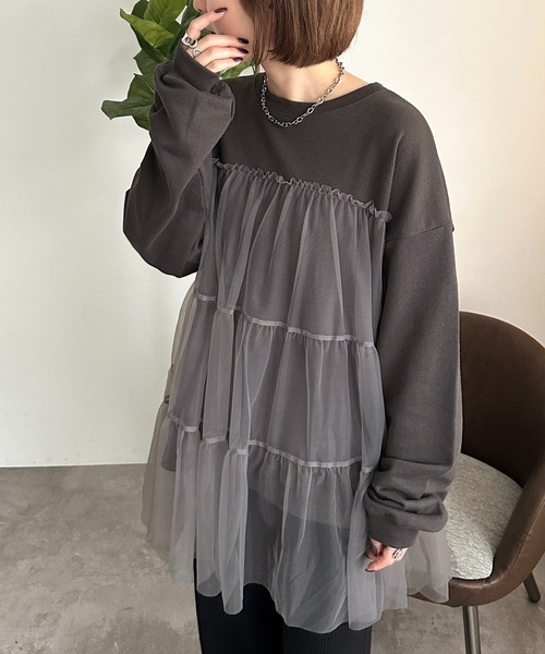 apres jour mignon(アプレジュールミニョン)の「チュールティアード裏毛スウェット【ZOZOTOWN限定アイテム】(スウェット・レディース・ブラック系その他/ブラック/ブラック系その他2・フリー/X-LARGE)」の12枚目の写真
