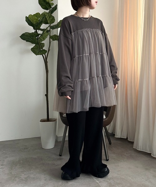 apres jour mignon(アプレジュールミニョン)の「チュールティアード裏毛スウェット【ZOZOTOWN限定アイテム】(スウェット・レディース・ブラック系その他/ブラック/ブラック系その他2・フリー/X-LARGE)」の16枚目の写真