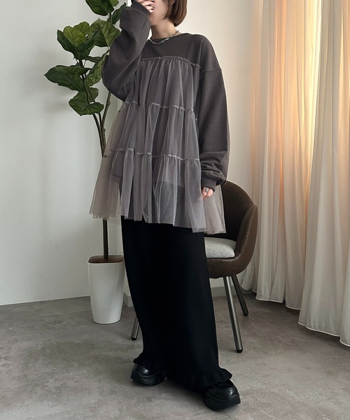 apres jour mignon(アプレジュールミニョン)の「チュールティアード裏毛スウェット【ZOZOTOWN限定アイテム】(スウェット・レディース・ブラック系その他/ブラック/ブラック系その他2・フリー/X-LARGE)」の17枚目の写真