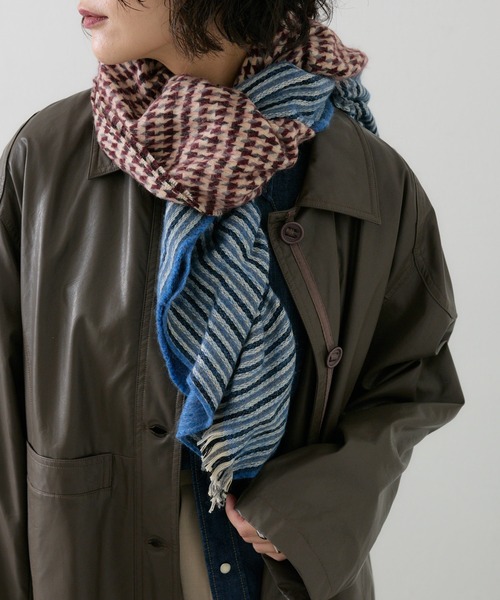 【セール】【P.CORNILLON（ピーコルニオン)】千鳥×ボーダーストール（ストール/ショール）｜ear PAPILLONNER（イアパピヨネ）