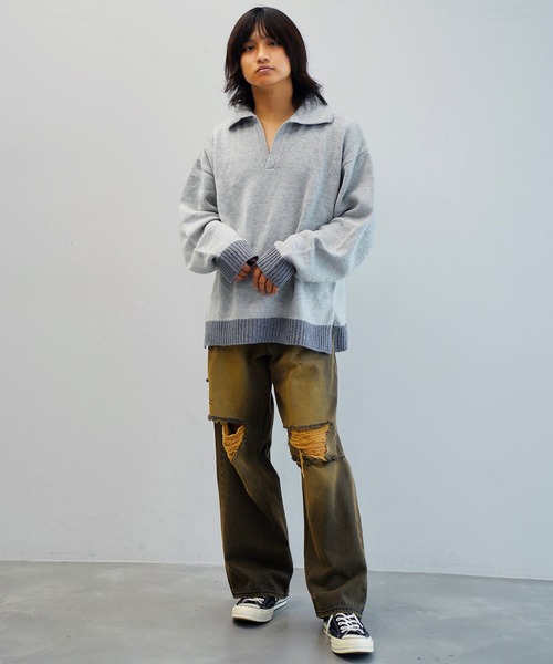 JUNRED（ジュンレッド）の「【一部店舗限定】スキッパーニットプルオーバー（ニット/セーター・メンズ・ライトグレー/ブラック/チャコールグレー・S/M/L）」の22枚目の写真