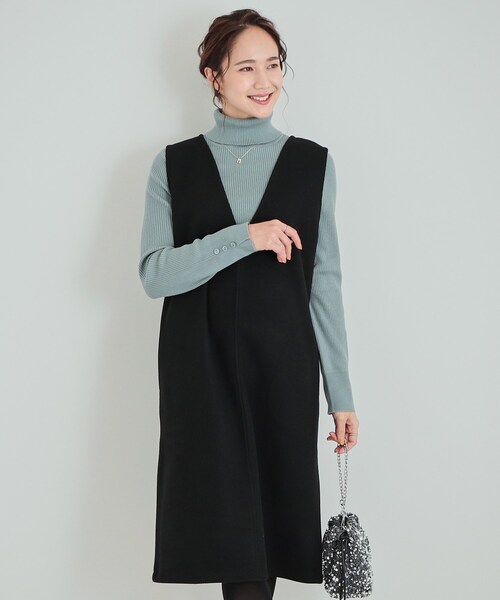 SHOO・LA・RUE(シューラルー)の「◆大人上品な ウール調Vネックジャンドレ(ワンピース・レディース・チャコールグレー/ブラック系7/ブラック・01/02/03/04)」の2枚目の写真