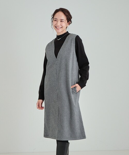 SHOO・LA・RUE(シューラルー)の「◆大人上品な ウール調Vネックジャンドレ(ワンピース・レディース・チャコールグレー/ブラック系7/ブラック・01/02/03/04)」の8枚目の写真