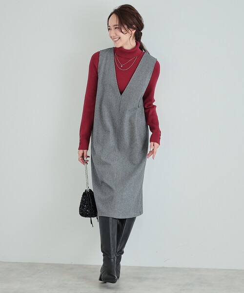 SHOO・LA・RUE(シューラルー)の「◆大人上品な ウール調Vネックジャンドレ(ワンピース・レディース・チャコールグレー/ブラック系7/ブラック・01/02/03/04)」の11枚目の写真