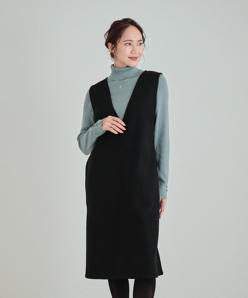 SHOO・LA・RUE(シューラルー)の「◆大人上品な ウール調Vネックジャンドレ(ワンピース・レディース・チャコールグレー/ブラック系7/ブラック・01/02/03/04)」の14枚目の写真