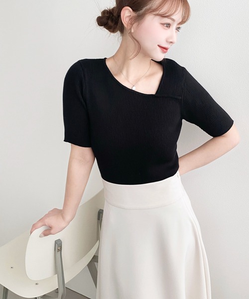 2023AW プランテーション 変形 コットン ニット アシンメトリー M 30% OFF】[95-244-003]Yonetomi(ヨネトミ) WAVECOTTON KNIT P/O <SOLID
