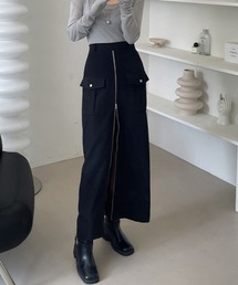 フロントジップハイウエストロングスカート