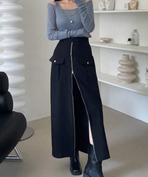 ABITOKYO(アビトーキョー)の「フロントジップハイウエストロングスカート(スカート・レディース・ブラック/ベージュ・XL/L/S/M)」の3枚目の写真