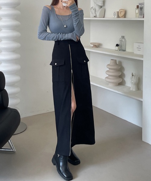 ABITOKYO(アビトーキョー)の「フロントジップハイウエストロングスカート(スカート・レディース・ブラック/ベージュ・XL/L/S/M)」の5枚目の写真