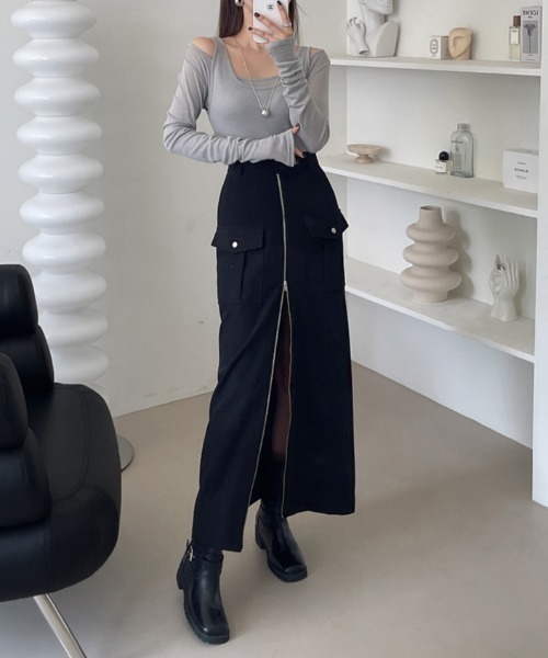 ABITOKYO(アビトーキョー)の「フロントジップハイウエストロングスカート(スカート・レディース・ブラック/ベージュ・XL/L/S/M)」の7枚目の写真