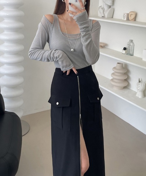 ABITOKYO(アビトーキョー)の「フロントジップハイウエストロングスカート(スカート・レディース・ブラック/ベージュ・XL/L/S/M)」の9枚目の写真