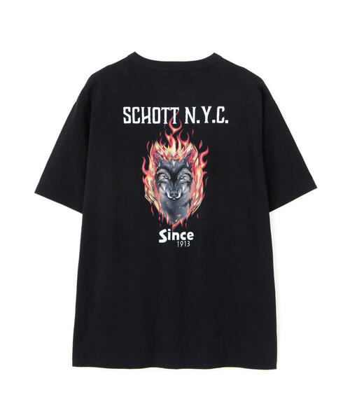 SCHOTT 1913 ブラックTシャツ Schott/ショット/T-SHIRT FIREWOLF/Tシャツ ファイアウルフ（T