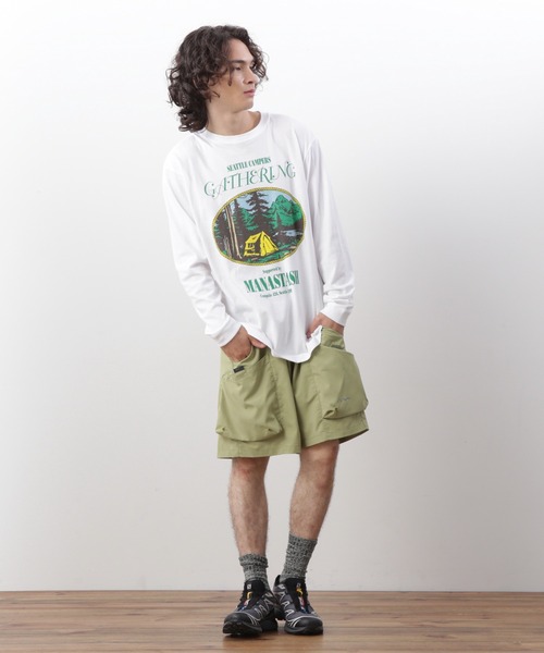 MANASTASH(マナスタッシュ)の「MANASTASH/マナスタッシュ/ L/S TEE CAMPERS GATHERING(Tシャツ/カットソー・メンズ・ホワイト/ダークグリーン/ブラック・XL/M/S/L)」の7枚目の写真
