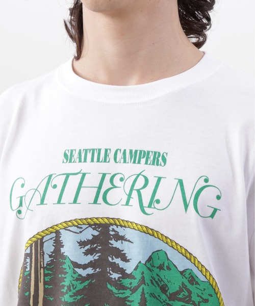 MANASTASH(マナスタッシュ)の「MANASTASH/マナスタッシュ/ L/S TEE CAMPERS GATHERING(Tシャツ/カットソー・メンズ・ホワイト/ダークグリーン/ブラック・XL/M/S/L)」の9枚目の写真