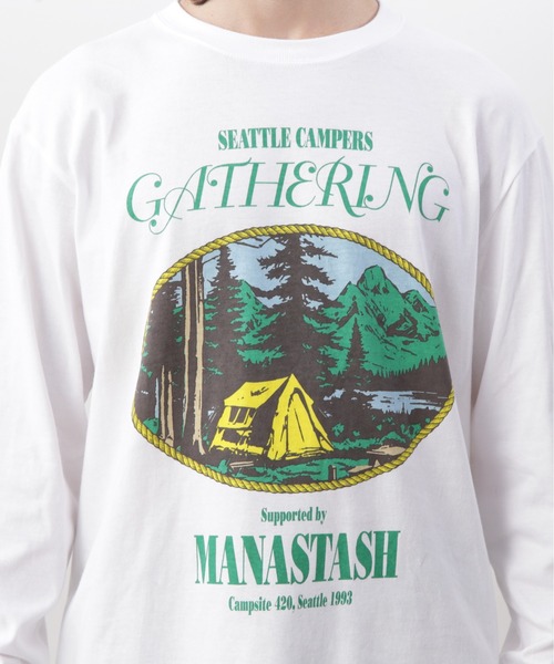 MANASTASH(マナスタッシュ)の「MANASTASH/マナスタッシュ/ L/S TEE CAMPERS GATHERING(Tシャツ/カットソー・メンズ・ホワイト/ダークグリーン/ブラック・XL/M/S/L)」の10枚目の写真
