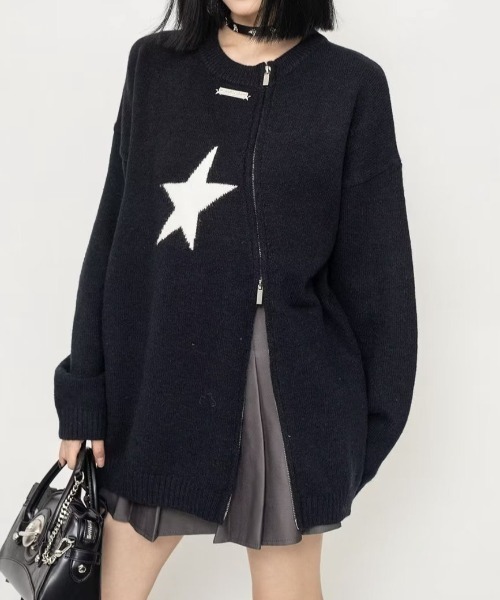 星カーブジップアップニットプルオーバー（ニット/セーター）｜Achic（アシック）