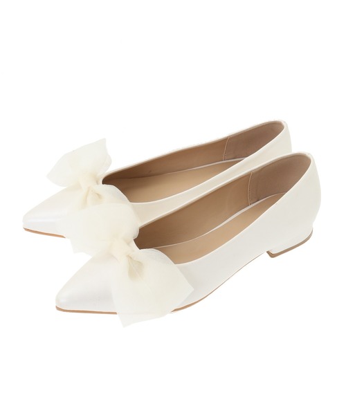 31 Sons de mode（トランテアン　ソン　ドゥ　モード）の「シアーリボンフラットシューズ（バレエシューズ・レディース・オフホワイト/ブラック・L/M/S）」の3枚目の写真