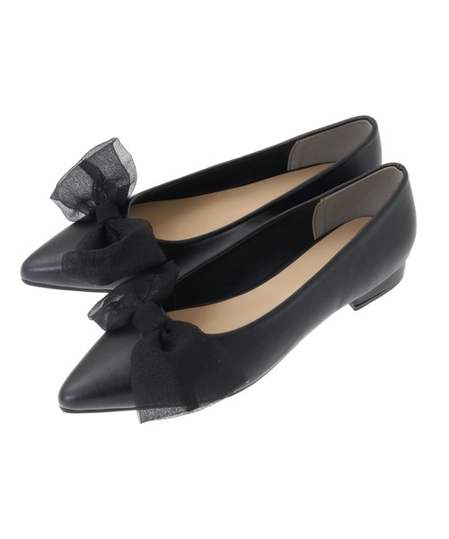 31 Sons de mode（トランテアン　ソン　ドゥ　モード）の「シアーリボンフラットシューズ（バレエシューズ・レディース・オフホワイト/ブラック・L/M/S）」の4枚目の写真