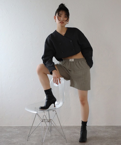 center label striped half pants / センターラベルストライプ