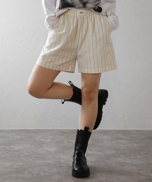 center label striped half pants / センターラベルストライプ
