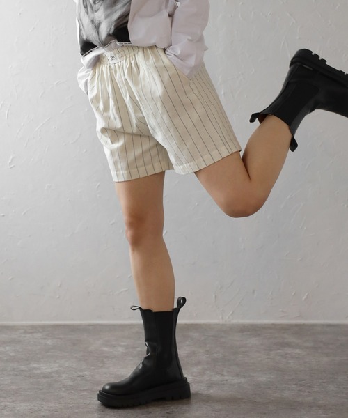 セール】center label striped half pants / センターラベル