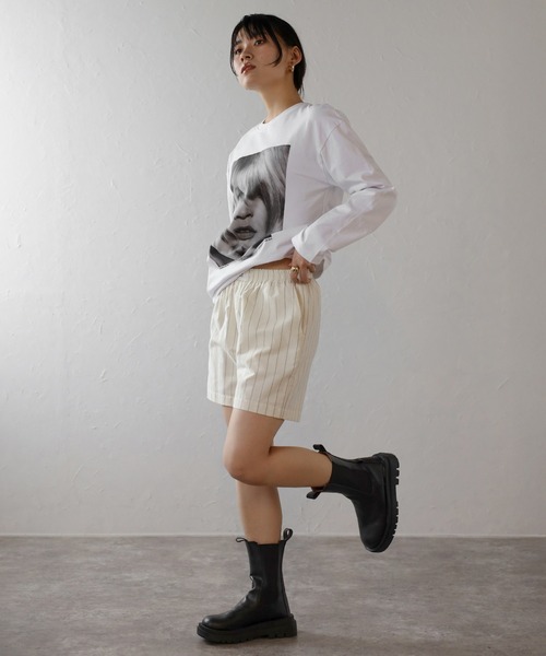 セール】center label striped half pants / センターラベル