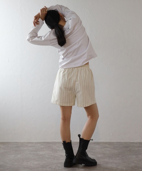 center label striped half pants / センターラベルストライプ