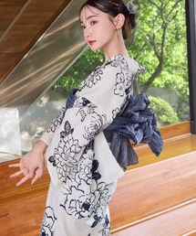 hinari 浴衣3点セット　牡丹/ネイビー/FREE hinari 浴衣3点セット 牡丹/ネイビー/FREE 即日発送】ネイビー＆ブルー