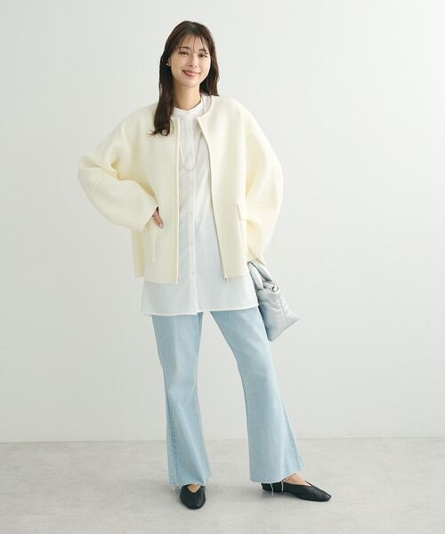 Green　Parks（グリーンパークス）の「・swing by W-ZIPニットカーディガン（カーディガン/ボレロ・レディース・ライトグレー/ピンク/ブラック/オフホワイト・FREE）」の5枚目の写真