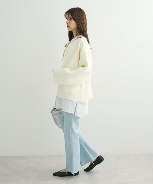 Green　Parks（グリーンパークス）の「・swing by W-ZIPニットカーディガン（カーディガン/ボレロ・レディース・ライトグレー/ピンク/ブラック/オフホワイト・FREE）」の6枚目の写真