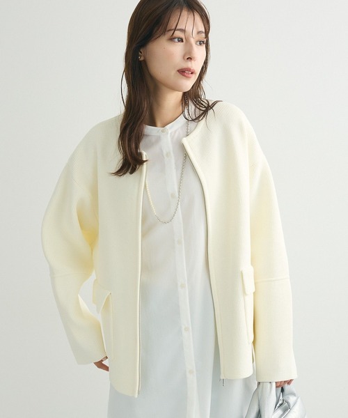 Green　Parks（グリーンパークス）の「・swing by W-ZIPニットカーディガン（カーディガン/ボレロ・レディース・ライトグレー/ピンク/ブラック/オフホワイト・FREE）」の2枚目の写真