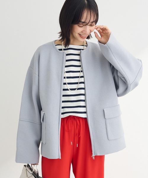 Green　Parks（グリーンパークス）の「・swing by W-ZIPニットカーディガン（カーディガン/ボレロ・レディース・ライトグレー/ピンク/ブラック/オフホワイト・FREE）」の3枚目の写真