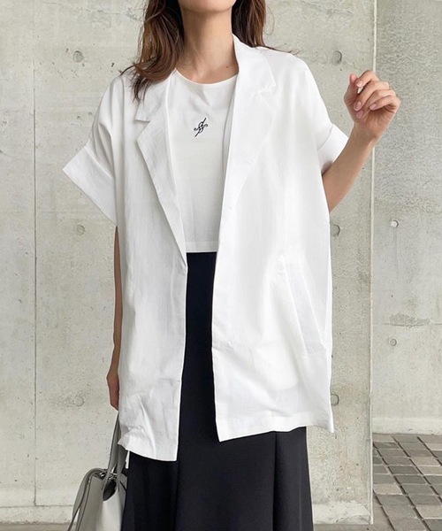 aquagarage（アクアガレージ）の「半袖シャツジャケット（テーラードジャケット・レディース・ホワイト/ブラック/オリーブ/モカ/ベージュ/チャコール・FREE）」の2枚目の写真