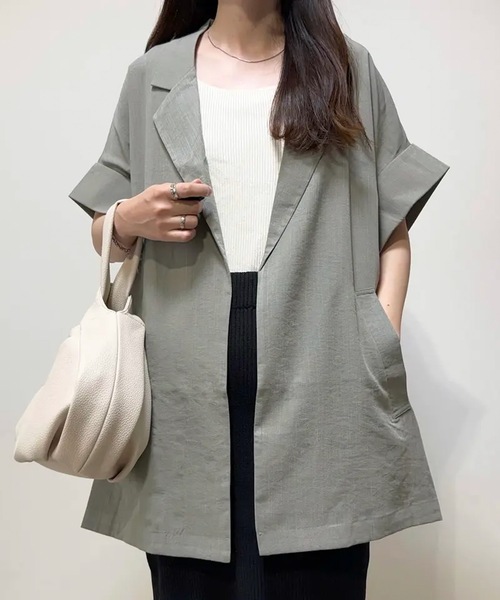 aquagarage（アクアガレージ）の「半袖シャツジャケット（テーラードジャケット・レディース・ホワイト/ブラック/オリーブ/モカ/ベージュ/チャコール・FREE）」の6枚目の写真