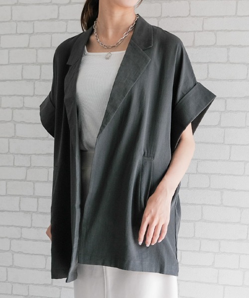 aquagarage（アクアガレージ）の「半袖シャツジャケット（テーラードジャケット・レディース・ホワイト/ブラック/オリーブ/モカ/ベージュ/チャコール・FREE）」の3枚目の写真