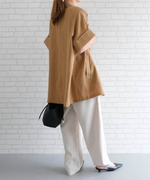 aquagarage（アクアガレージ）の「半袖シャツジャケット（テーラードジャケット・レディース・ホワイト/ブラック/オリーブ/モカ/ベージュ/チャコール・FREE）」の14枚目の写真