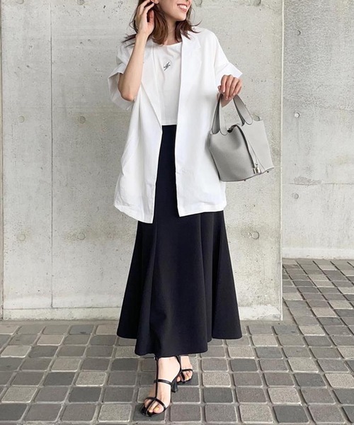 aquagarage（アクアガレージ）の「半袖シャツジャケット（テーラードジャケット・レディース・ホワイト/ブラック/オリーブ/モカ/ベージュ/チャコール・FREE）」の7枚目の写真