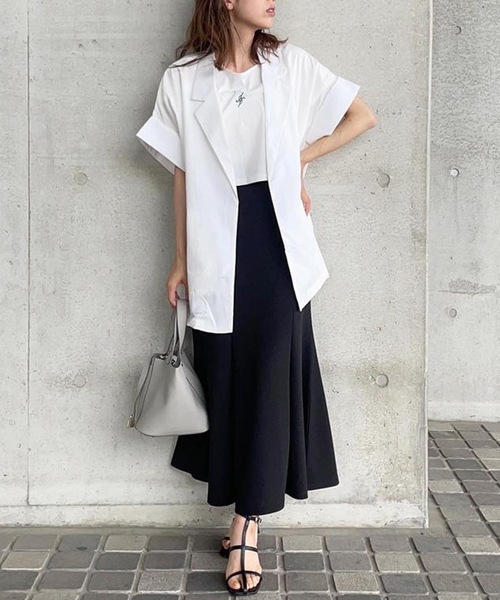 aquagarage（アクアガレージ）の「半袖シャツジャケット（テーラードジャケット・レディース・ホワイト/ブラック/オリーブ/モカ/ベージュ/チャコール・FREE）」の8枚目の写真