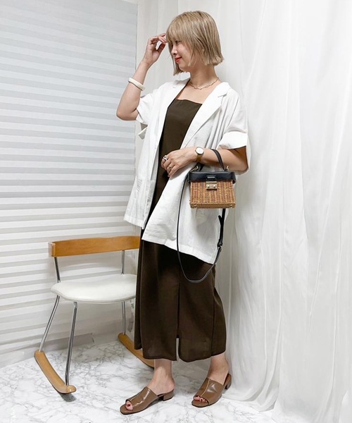 aquagarage（アクアガレージ）の「半袖シャツジャケット（テーラードジャケット・レディース・ホワイト/ブラック/オリーブ/モカ/ベージュ/チャコール・FREE）」の10枚目の写真