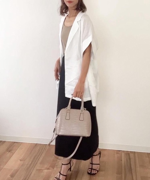 aquagarage（アクアガレージ）の「半袖シャツジャケット（テーラードジャケット・レディース・ホワイト/ブラック/オリーブ/モカ/ベージュ/チャコール・FREE）」の12枚目の写真