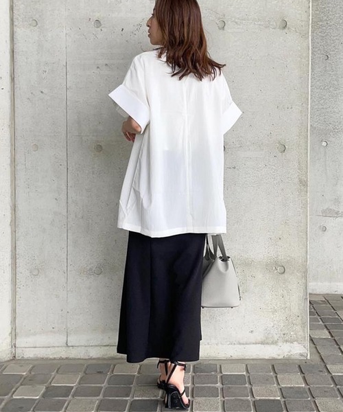 aquagarage（アクアガレージ）の「半袖シャツジャケット（テーラードジャケット・レディース・ホワイト/ブラック/オリーブ/モカ/ベージュ/チャコール・FREE）」の9枚目の写真