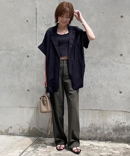 aquagarage（アクアガレージ）の「半袖シャツジャケット（テーラードジャケット・レディース・ホワイト/ブラック/オリーブ/モカ/ベージュ/チャコール・FREE）」の20枚目の写真