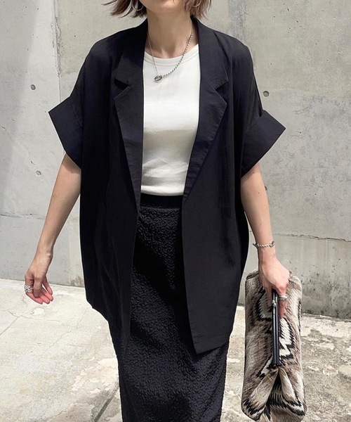 aquagarage（アクアガレージ）の「半袖シャツジャケット（テーラードジャケット・レディース・ホワイト/ブラック/オリーブ/モカ/ベージュ/チャコール・FREE）」の17枚目の写真