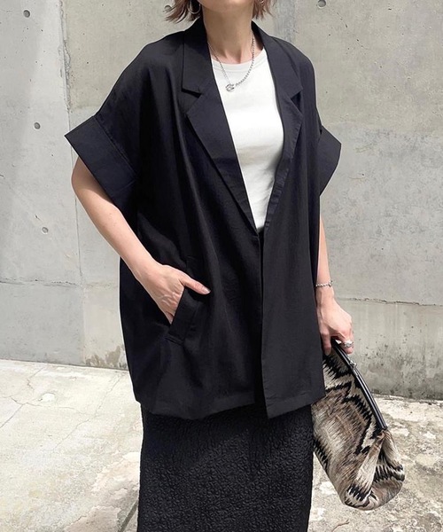 aquagarage（アクアガレージ）の「半袖シャツジャケット（テーラードジャケット・レディース・ホワイト/ブラック/オリーブ/モカ/ベージュ/チャコール・FREE）」の18枚目の写真