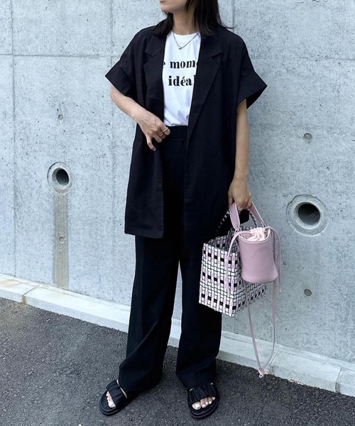 aquagarage（アクアガレージ）の「半袖シャツジャケット（テーラードジャケット・レディース・ホワイト/ブラック/オリーブ/モカ/ベージュ/チャコール・FREE）」の21枚目の写真