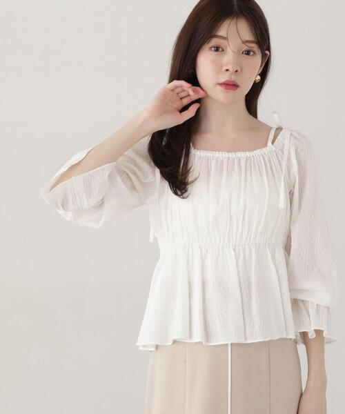 PROPORTION BODY DRESSING(プロポーションボディドレッシング)の「ドットドビーストライプペプラムブラウス / 1215110305(シャツ/ブラウス・レディース・ホワイト/イエロー/ブルー・FREE)」の2枚目の写真